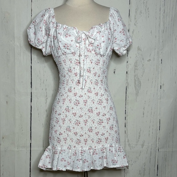 SHEIN White and Pink Floral Mini Dress - Picture 6 of 8